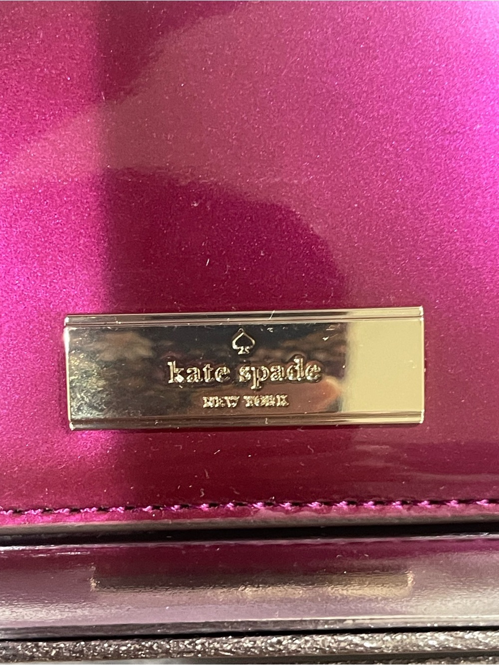 kate spade Metallic Fuchsia Card & Key Holder with Gold Logo Plate - Picture 2 of 5